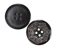 50 Stück Holzknöpfe 25mm Schwarz, Handgeschnitzte Blumenknöpfe mit 4 Löchern zum Annähen, für Mantel, Jacke, Strickjacke Anzug, Natürliches Nähzubehör