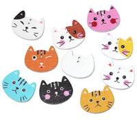 50 Stück Holzknöpfe Katze 20 x 16 mm, 2 Löcher a 1,5mm - Knopfdicke: 2,8mm Katzenmuster Katzenform Knöpfe zum annähen nahen scrapbooking