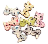 50 Stück Holzknöpfe Katze 20 x 27 mm, 2 Löcher Knöpfe zum nähne annähen basteln Bastelknöpfe Knöpfe für Kinderkleidung