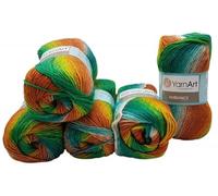 500 g Ilkadim Export Ambiance Strickwolle mehrfarbig mit Farbverlauf 5 x 100 Gramm Strickgarn mit 20% Wolle-Anteil (grün terrakotta türkis 152)