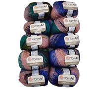 500 g Ilkadim Export Harmony Strickwolle mit 60% Wolle-Anteil, 10 x 50 Gramm Strickgarn mehrfarbig mit Farbverlauf (rosa blau grün A10)