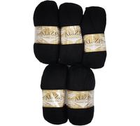 500 Gramm Ilkadim Export Strickwolle Angora gold mit 20% Wolle, 5 x 100 Gramm Strickgarn einfarbig (schwarz 60)