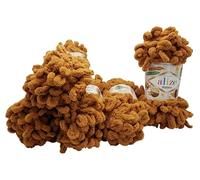 500 Gramm Puffy Schlaufenwolle Ilkadim Export, 5 x 100 Gramm Fingerstrick - Wolle super bulky, Schlaufenwolle, Strickwolle, Stricken ohne Nadel (braun 179)