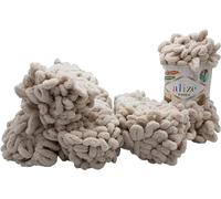 500 Gramm Puffy Schlaufenwolle Ilkadim Export, 5 x 100 Gramm Fingerstrick - Wolle super bulky, Schlaufenwolle, Strickwolle, Stricken ohne Nadel (beige 599)