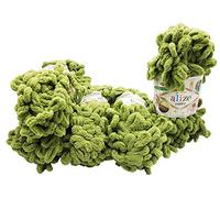 500 Gramm Puffy Schlaufenwolle Ilkadim Export, 5 x 100 Gramm Fingerstrick - Wolle super bulky, Schlaufenwolle, Strickwolle, Stricken ohne Nadel (grün 485)