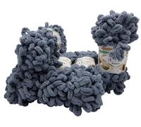 500 Gramm Puffy Schlaufenwolle Ilkadim Export, 5 x 100 Gramm Fingerstrick - Wolle super bulky, Schlaufenwolle, Strickwolle, Stricken ohne Nadel (grau 87)