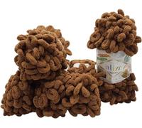 500 Gramm Puffy Schlaufenwolle Ilkadim Export, 5 x 100 Gramm Fingerstrick - Wolle super bulky, Schlaufenwolle, Strickwolle, Stricken ohne Nadel (braun 321)