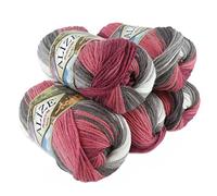 500g Strick-Garn ALIZE BURCUM Batik Strick-Wolle Handstrickgarn, Farbe wählbar, Farbe:1984 creme-braun-rot