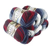 500g Strick-Garn ALIZE BURCUM Batik Strick-Wolle Handstrickgarn, Farbe wählbar, Farbe:2978 weiß-blau-rot