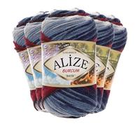 500g Strick-Garn ALIZE BURCUM Batik Strick-Wolle Handstrickgarn, Farbe wählbar, Farbe:2978 weiß-blau-rot