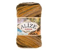 500g Strick-Garn ALIZE BURCUM Batik Strick-Wolle Handstrickgarn, Farbe wählbar, Farbe:5850 beige grün gelb