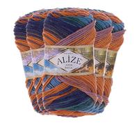 500g Strick-Garn ALIZE BURCUM Batik Strick-Wolle Handstrickgarn, Farbe wählbar, Farbe:7919 blau orange lila