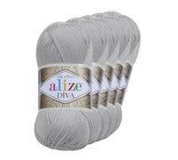 500g Strickgarn ALIZE DIVA - Häkelgarn Wolle Sommer Stricken Häkeln, Farbe:355 grau