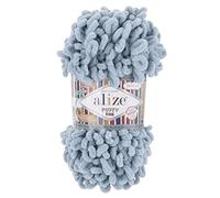500g Strickgarn ALIZE Puffy Fine Uni, stricken ohne Nadeln auch für Anfänger geeignet, Farbe:500 hellgrau