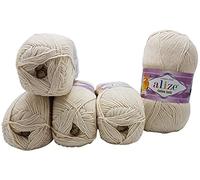 500g Strickwolle Ilkadim Export Cotton gold einfarbig, 5 x 100g Strickgarn mit 55% Baumwolle, uni (beige 67)