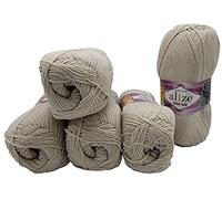 500g Strickwolle Ilkadim Export Cotton gold einfarbig, 5 x 100g Strickgarn mit 55% Baumwolle, uni (beige 599)