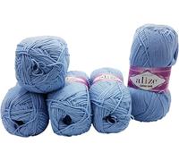 500g Strickwolle Ilkadim Export Cotton gold einfarbig, 5 x 100g Strickgarn mit 55% Baumwolle, uni (blau 40)