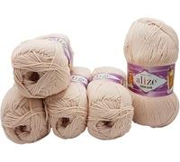 500g Strickwolle Ilkadim Export Cotton gold einfarbig, 5 x 100g Strickgarn mit 55% Baumwolle, uni (blush 382)