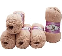 500g Strickwolle Ilkadim Export Cotton gold einfarbig, 5 x 100g Strickgarn mit 55% Baumwolle, uni (blush 161)