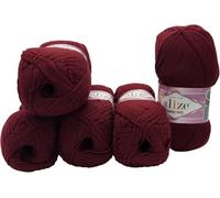 500g Strickwolle Ilkadim Export Cotton gold einfarbig, 5 x 100g Strickgarn mit 55% Baumwolle, uni (bordeaux 57)