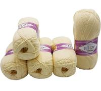 500g Strickwolle Ilkadim Export Cotton gold einfarbig, 5 x 100g Strickgarn mit 55% Baumwolle, uni (creme 01)