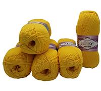 500g Strickwolle Ilkadim Export Cotton gold einfarbig, 5 x 100g Strickgarn mit 55% Baumwolle, uni (gelb 216)