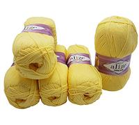 500g Strickwolle Ilkadim Export Cotton gold einfarbig, 5 x 100g Strickgarn mit 55% Baumwolle, uni (gelb 187)
