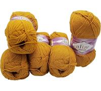 500g Strickwolle Ilkadim Export Cotton gold einfarbig, 5 x 100g Strickgarn mit 55% Baumwolle, uni (goldgelb 02)