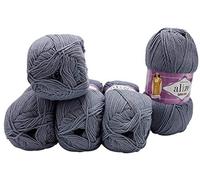 500g Strickwolle Ilkadim Export Cotton gold einfarbig, 5 x 100g Strickgarn mit 55% Baumwolle, uni (grau 87)