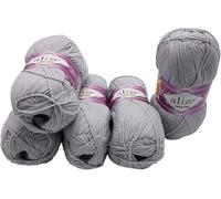 500g Strickwolle Ilkadim Export Cotton gold einfarbig, 5 x 100g Strickgarn mit 55% Baumwolle, uni (grau 200)