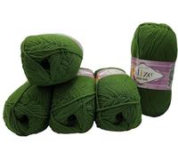 500g Strickwolle Ilkadim Export Cotton gold einfarbig, 5 x 100g Strickgarn mit 55% Baumwolle, uni (grün 35)