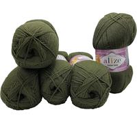 500g Strickwolle Ilkadim Export Cotton gold einfarbig, 5 x 100g Strickgarn mit 55% Baumwolle, uni (grün 29)