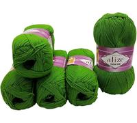 500g Strickwolle Ilkadim Export Cotton gold einfarbig, 5 x 100g Strickgarn mit 55% Baumwolle, uni (grün 126)