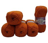 500g Strickwolle Ilkadim Export Cotton gold einfarbig, 5 x 100g Strickgarn mit 55% Baumwolle, uni (orange 37)
