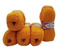 500g Strickwolle Ilkadim Export Cotton gold einfarbig, 5 x 100g Strickgarn mit 55% Baumwolle, uni (orange 83)