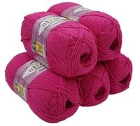 500g Strickwolle Ilkadim Export Cotton gold einfarbig, 5 x 100g Strickgarn mit 55% Baumwolle, uni (pink 149)