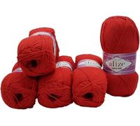 500g Strickwolle Ilkadim Export Cotton gold einfarbig, 5 x 100g Strickgarn mit 55% Baumwolle, uni (rot 56)