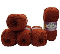 500g Strickwolle Ilkadim Export Cotton gold einfarbig, 5 x 100g Strickgarn mit 55% Baumwolle, uni (terrakotta 36)