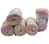 500g Strickwolle Ilkadim Export Cotton gold mit Farbverlauf mehrfarbig, 5 x 100 Gramm Strickgarn 55% Baumwolle (rosa orange gelb ua 7937)