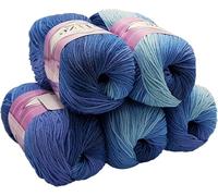 500g Strickwolle Ilkadim Export Cotton gold mit Farbverlauf mehrfarbig, 5 x 100 Gramm Strickgarn 55% Baumwolle (blau hellblau 3299)