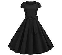 50er Rockabilly Petticoat Kleid Damen Hepburn Einfarbige Abendkleid Kurzarm Ballkleid mit V-Ausschnitt A-Linien Swing Cocktailkleid Hohe Taille Partykleid Abiballkleid Brautjungfern Kleider