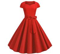 50er Rockabilly Petticoat Kleid Damen Hepburn Einfarbige Abendkleid Kurzarm Ballkleid mit V-Ausschnitt A-Linien Swing Cocktailkleid Hohe Taille Partykleid Abiballkleid Brautjungfern Kleider