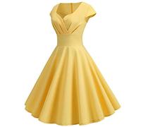 50er Rockabilly Petticoat Kleid Damen Hepburn Einfarbige Abendkleid Kurzarm Ballkleid mit V-Ausschnitt A-Linien Swing Cocktailkleid Hohe Taille Partykleid Abiballkleid Brautjungfern Kleider