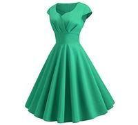 50er Rockabilly Petticoat Kleid Damen Hepburn Einfarbige Abendkleid Kurzarm Ballkleid mit V-Ausschnitt A-Linien Swing Cocktailkleid Hohe Taille Partykleid Abiballkleid Brautjungfern Kleider
