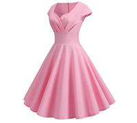 50er Rockabilly Petticoat Kleid Damen Hepburn Einfarbige Abendkleid Kurzarm Ballkleid mit V-Ausschnitt A-Linien Swing Cocktailkleid Hohe Taille Partykleid Abiballkleid Brautjungfern Kleider