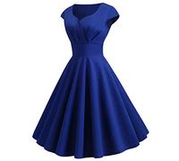 50er Rockabilly Petticoat Kleid Damen Hepburn Einfarbige Abendkleid Kurzarm Ballkleid mit V-Ausschnitt A-Linien Swing Cocktailkleid Hohe Taille Partykleid Abiballkleid Brautjungfern Kleider