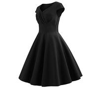 50er Rockabilly Petticoat Kleid Damen Hepburn Einfarbige Abendkleid Kurzarm Ballkleid mit V-Ausschnitt A-Linien Swing Cocktailkleid Hohe Taille Partykleid Abiballkleid Brautjungfern Kleider