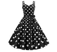 50er Rockabilly Petticoat Kleid Damen Hepburn Tupfen Druck Abendkleid Kurzarm Ballkleid mit Schulterfrei Rüschensaum Sling Cocktailkleid Swing Partykleid A-Linie Abiballkleid