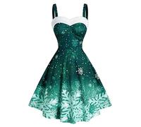50er Rockabilly Petticoat Kleid Damen Schneeflocken Druck Swing Kleider Ärmellos Sling Ballkleid Hohe Taille Cocktailkleid Retro A-Linien Partykleid Midi Abendkleid Brautjungfern Kleider