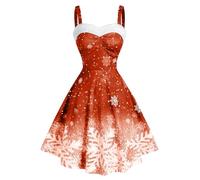 50er Rockabilly Petticoat Kleid Damen Schneeflocken Druck Swing Kleider Ärmellos Sling Ballkleid Hohe Taille Cocktailkleid Retro A-Linien Partykleid Midi Abendkleid Brautjungfern Kleider